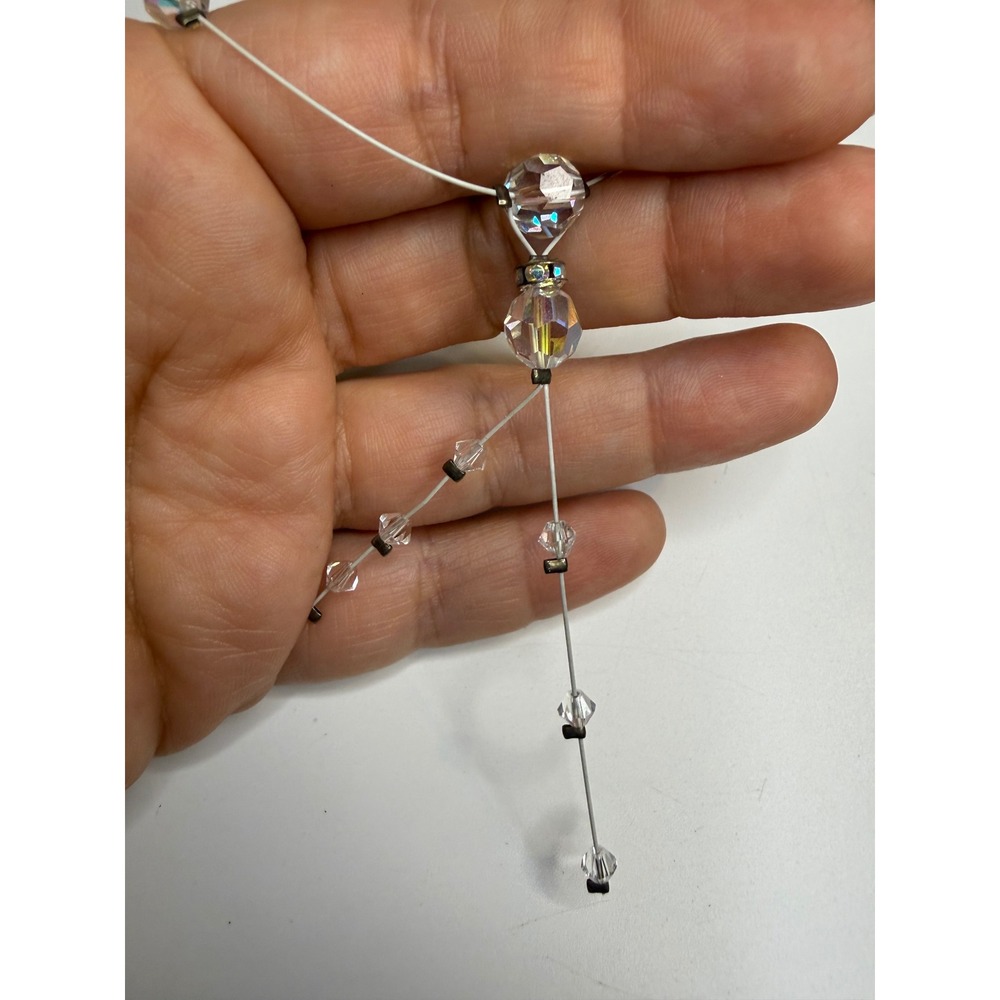AB Crystal Floating Illusion Y-Necklace Clear Beaded Drop Silver Tone Adjustable